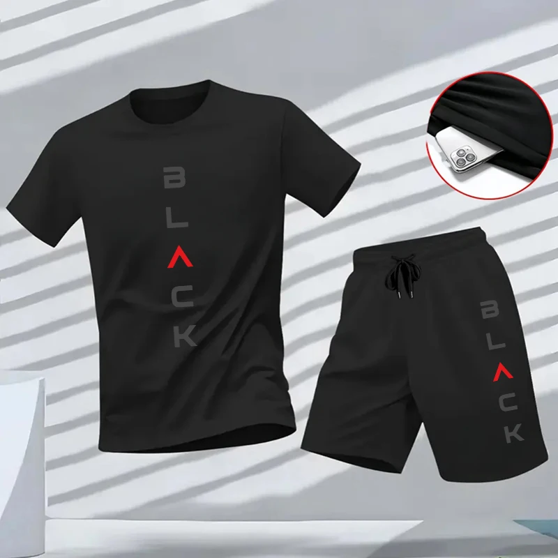 Outdoor Sports Outfit - Summer Men's Black Letter Printed Sports